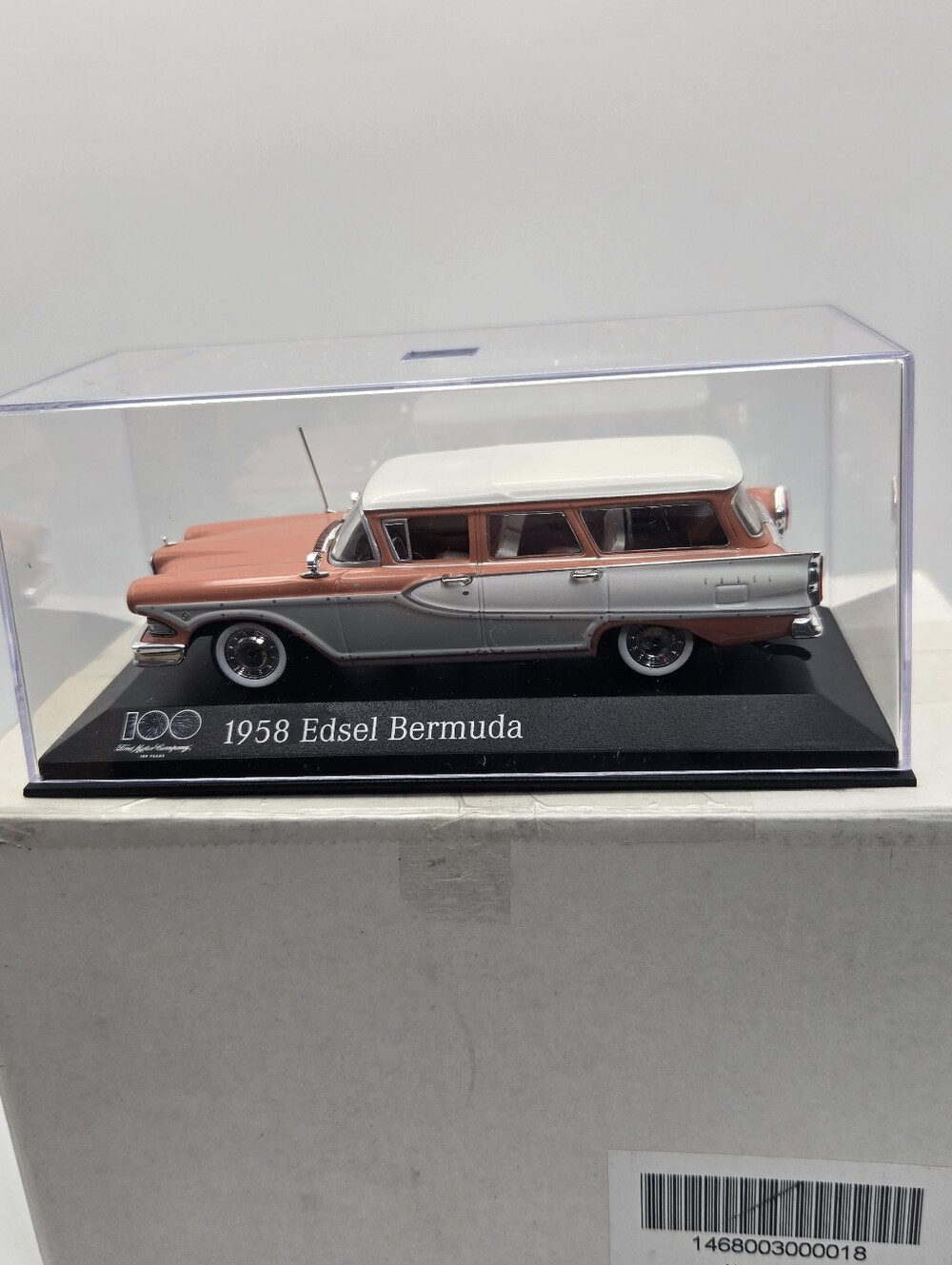 1:43 scale Minichamps 1958 Edsel Bermuda Model Coral Pink & White Danbury
